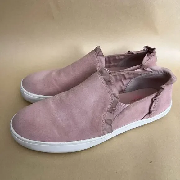 Kate Spade Lillie Pink Suede Ruffle Slip-On Sneakers Leather Upper Size 8.5 - Picture 4 of 14